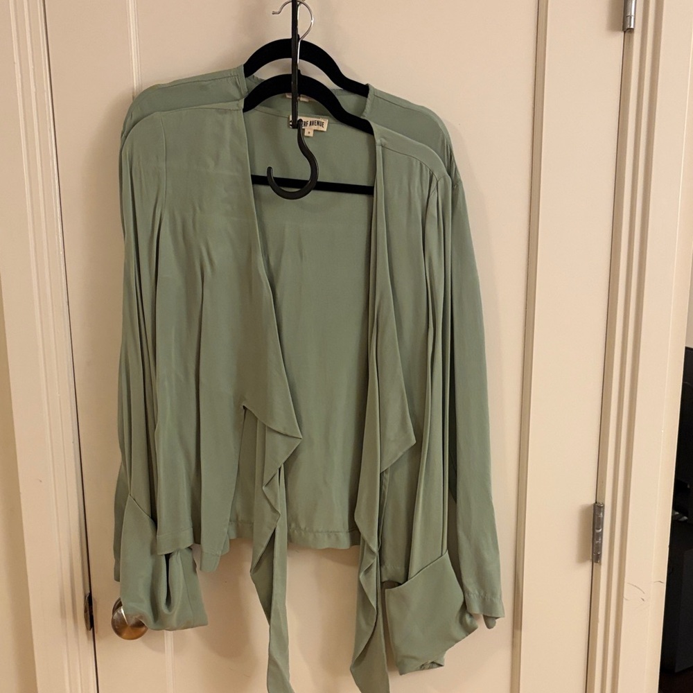Djerf Avenue Light Sage Green Draped Open-Front Tunic